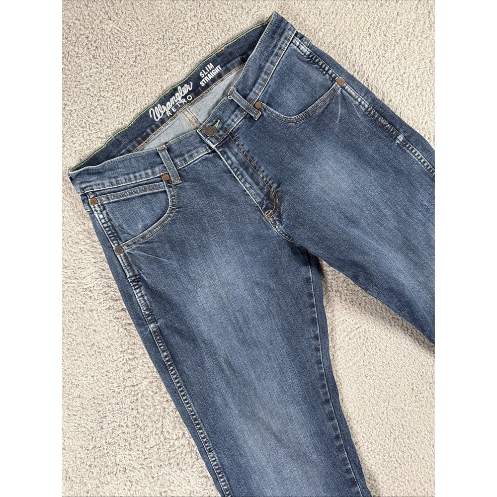 Wrangler Retro‎ Jeans Mens 30x30 (32x30) Blue Slim Straight Denim Distressed